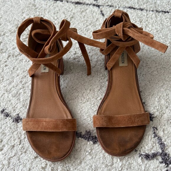 Steve Madden Brown Block Heel Sandal Ankle Lace up size 9 - Picture 1 of 5